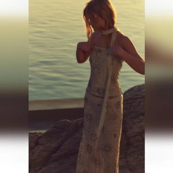 ZARA BEADED TULLE FOULARD TOP - Picture 7 of 12